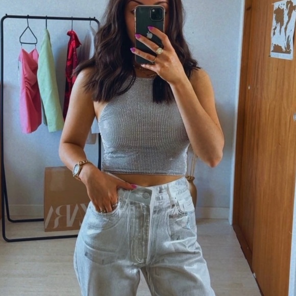 NWT ZARA METALLIC SILVER JEANS - Picture 4 of 14